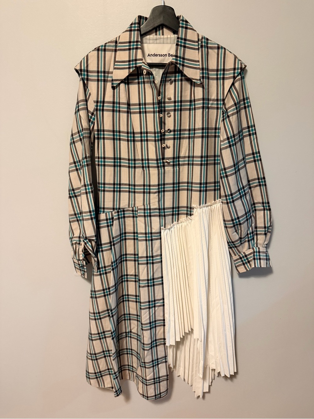 Andersson Bell Plaid Shirt Dress with White Pleated Panel